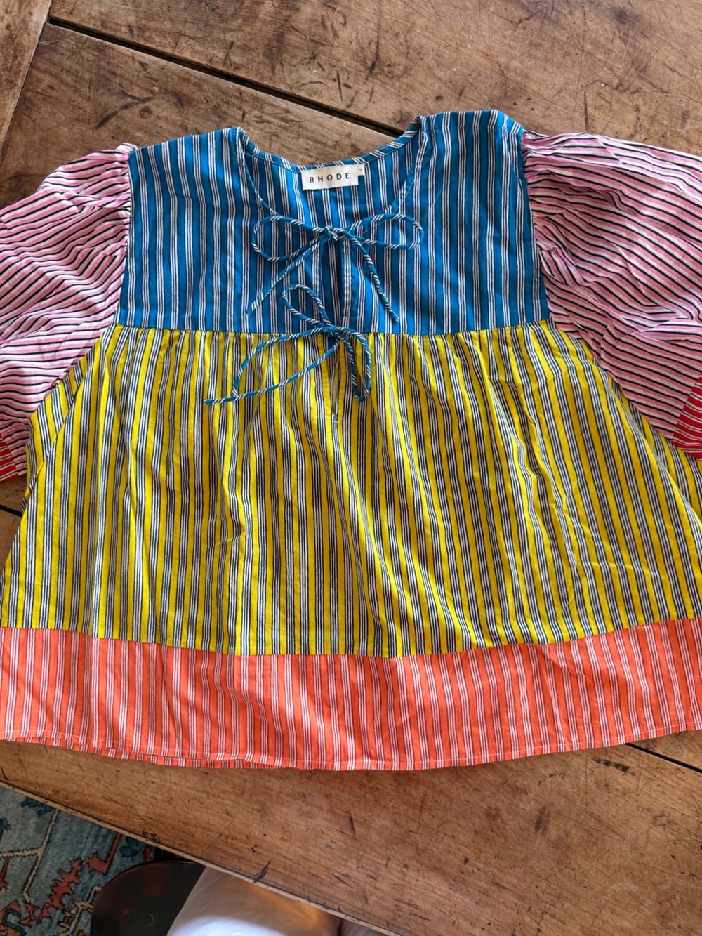 RHODE Colorblock Striped Peasant Top - Blue, Yellow, Pink & Coral